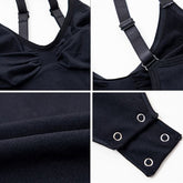 Black shapewear bodysuit with detachable straps.